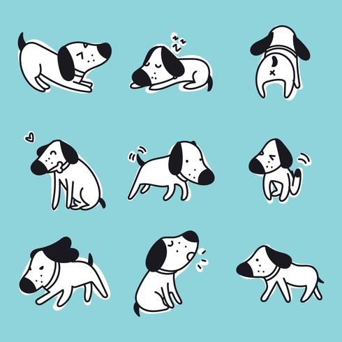 Conjunto de un perro con diferentes emociones vector