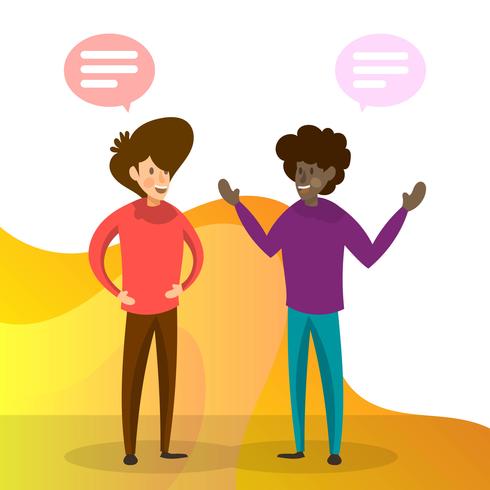 Flat People Talking For Business Team Work With Gradient Background Vector Illustration