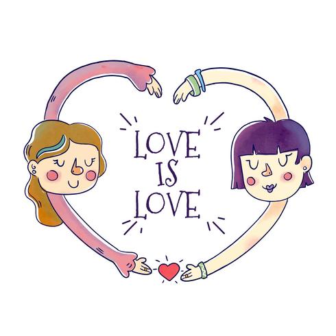 Cute Couple Girls With Love Quote To Pride Month vector