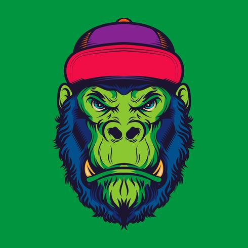 Hipster Gorilla Head Old School Tattoo Illustration vector