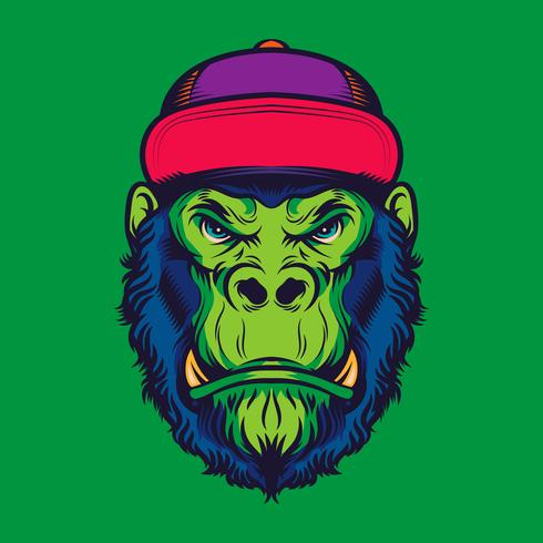 Hipster Gorilla Head Old School Tattoo Illustration vector