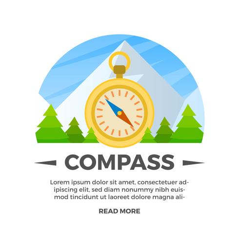 Flat Compass With Landscape Badges  Background Vector Illustration