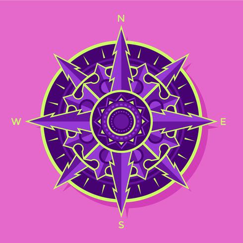 Flat Purple-Green Compass Vector