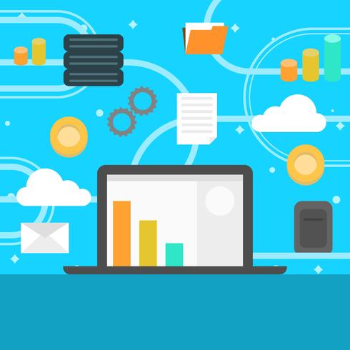 Proceso de criptomoneda de minería de datos plana con ilustración de Vector de fondo degradado