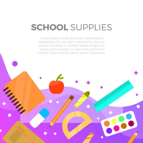 Flat School Supplies With Gradient Background Vector Illustration