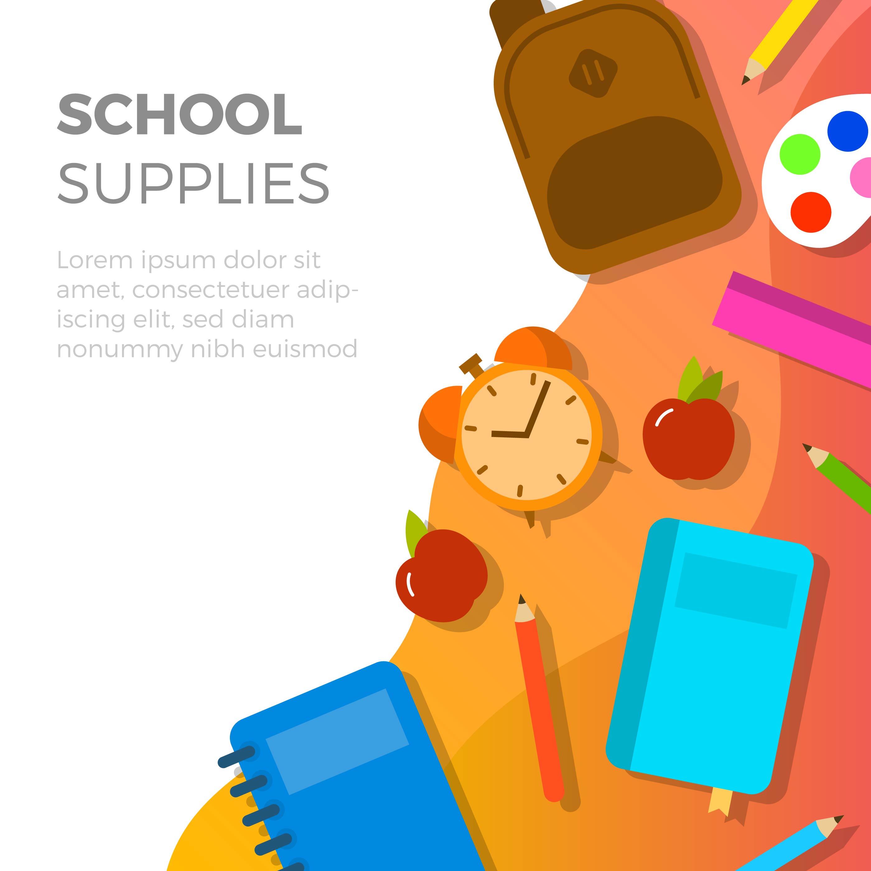 Flat School Supplies With Gradient Background Vector Illustration 223683 Vector Art at Vecteezy