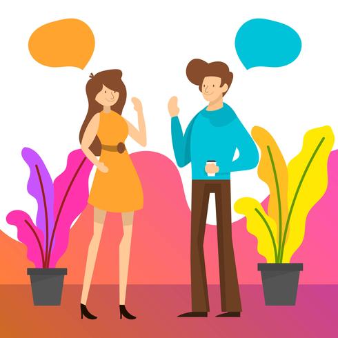 Flat People Talking For Business Team Work With Gradient Background Vector Illustration