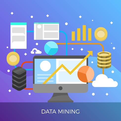 Proceso de criptomoneda de minería de datos plana con ilustración de Vector de fondo degradado