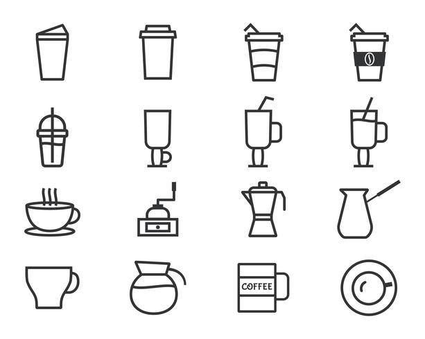 Los elementos del esquema del café y de los cocteles y el símbolo alinean el icono aislado en el fondo blanco. Se puede utilizar como icono, logotipo, elementos en infografías en la web y en la aplicación móvil. Vector