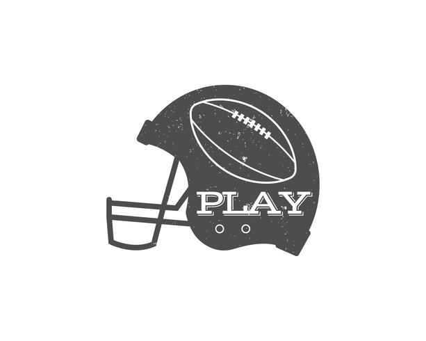 American Football Helmet With Ball In Vintage Grunge Syle