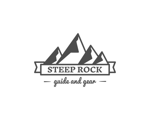 Retro camp badge, outdoors logo, emblem and label. Steep Rock concept, monochrome design. Best for travel sites, web app, adventure magazines. Easy to change color. Vector