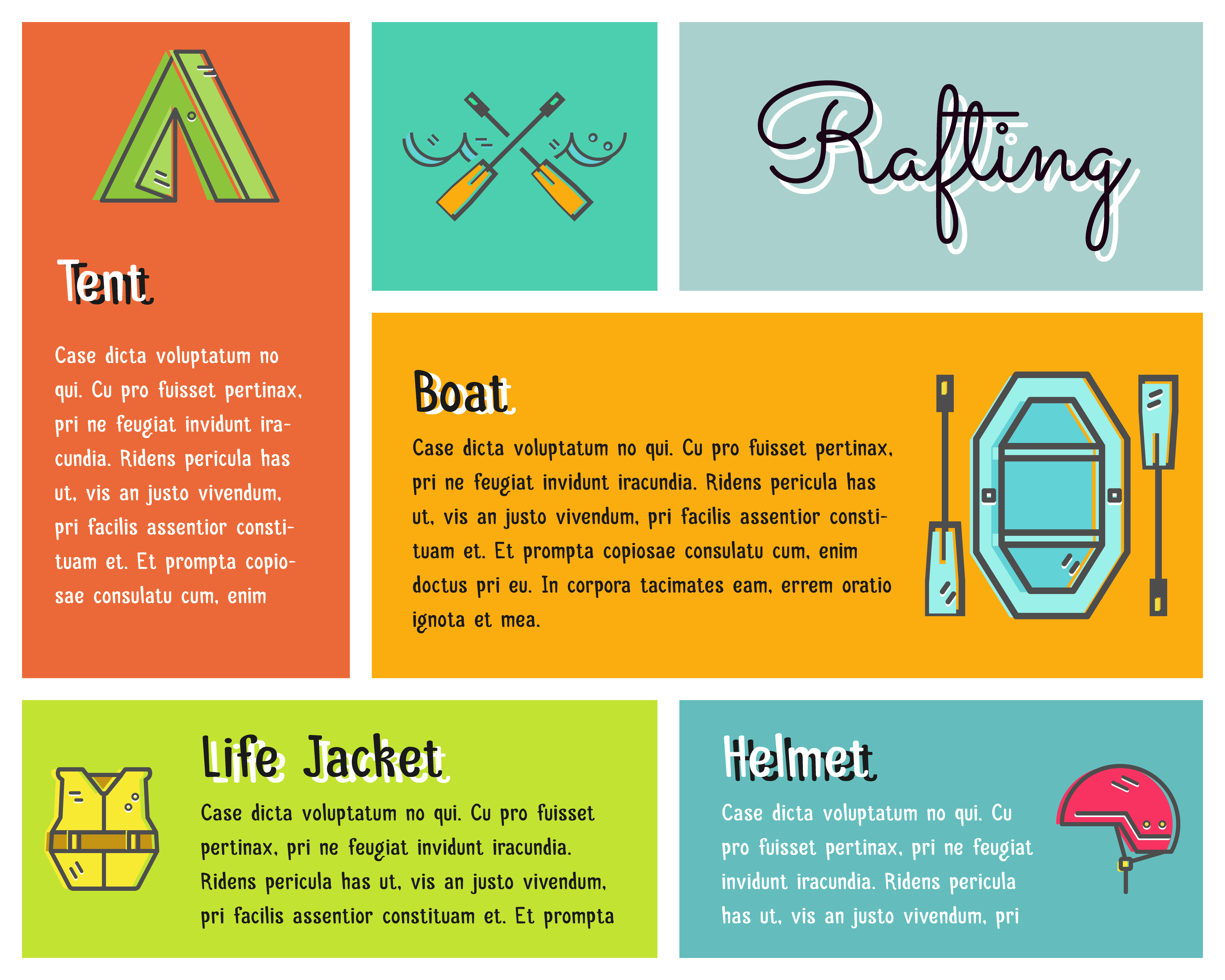 Flat design vector infographics of kayaking, canoe equipment with text,  icons, emblems. Cute drawing style for web, mobile app, long shadow.  Outdoor adventure and travel theme. 223906 Vector Art at Vecteezy