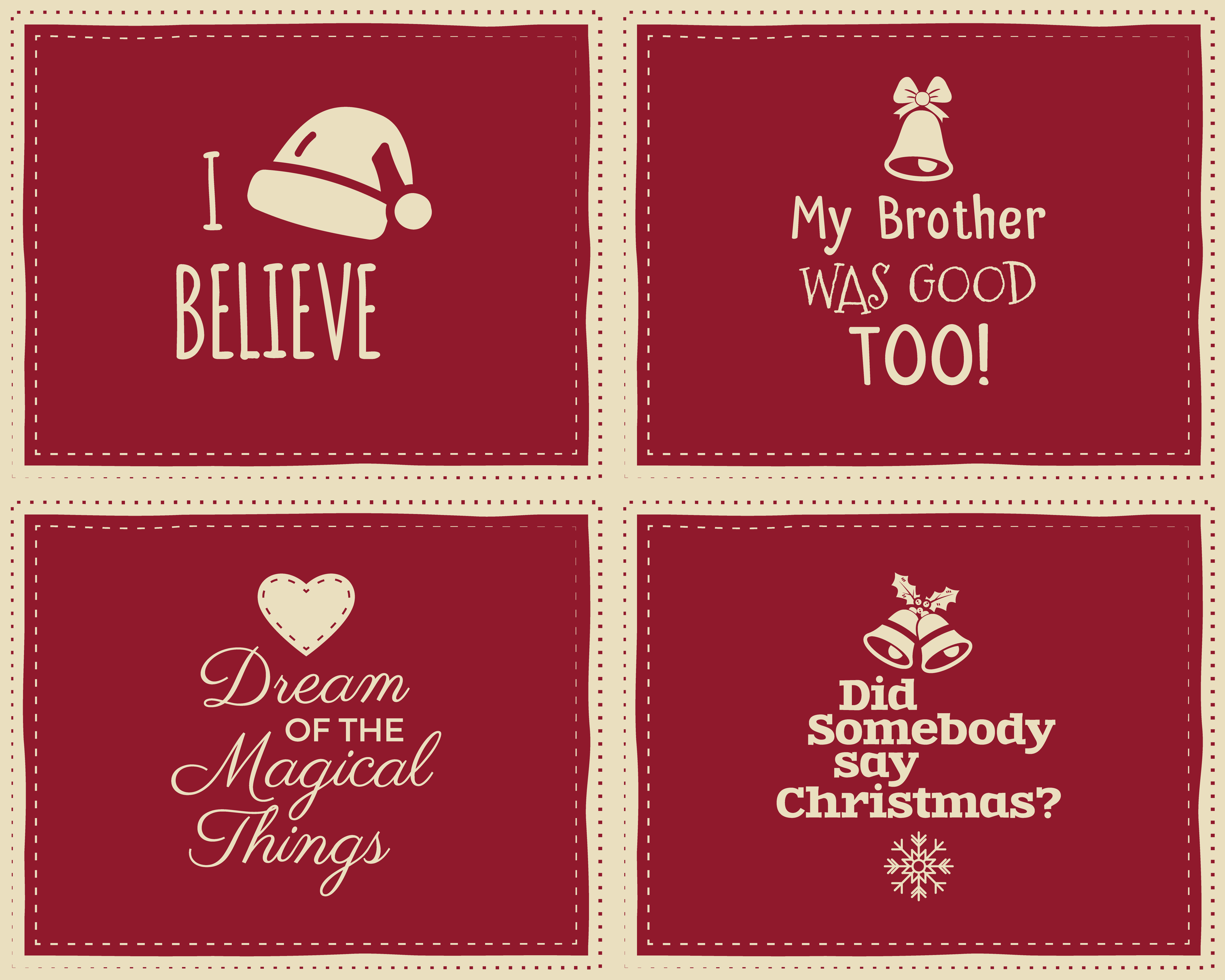 Set of Christmas funny signs, quotes backgrounds designs for kids - i  believe in santa claus. Nice retro palette. Red and white colors. Can be  use as flyer, banner, poster, background card.