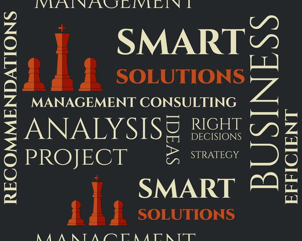 Smart solutions seamless pattern with management Consulting keywords concept. Business background illustration concept. Ideas and project realization.  vector