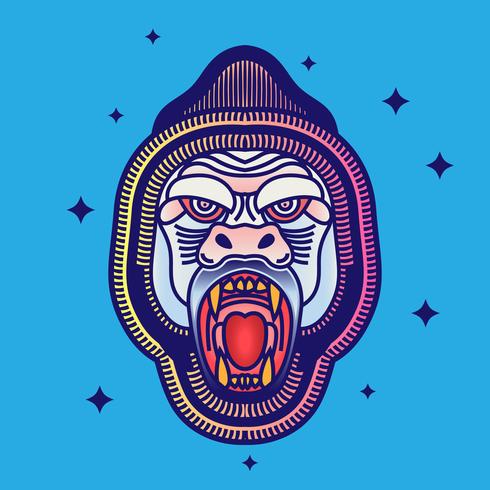 Retro Hipster Kingkong Head Old School Tattoo Illustration vector