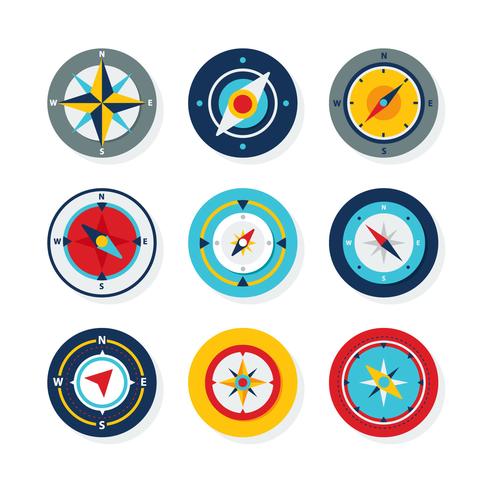 Flat Compass Icon Collection vector