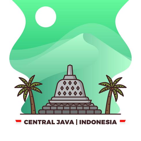 Templo plano de Borobudur en Java Central Orgullo indonesio con gradiente de fondo Vector Illustration