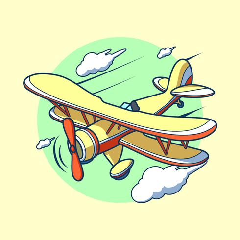 Flying Cartoon Biplane Vector