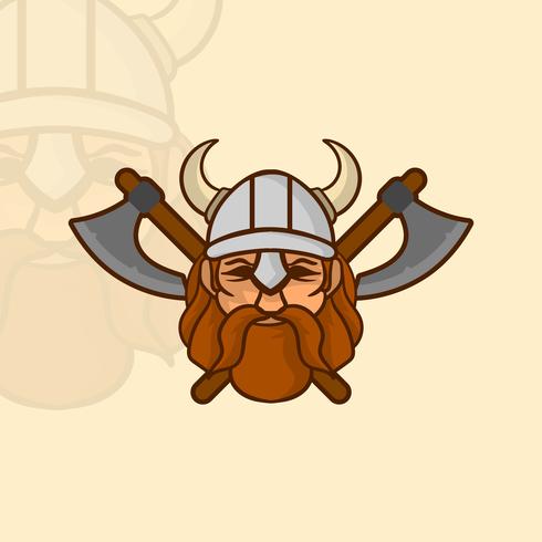 Mascota plana de Viking con el casco y la ilustración del vector de los ejes