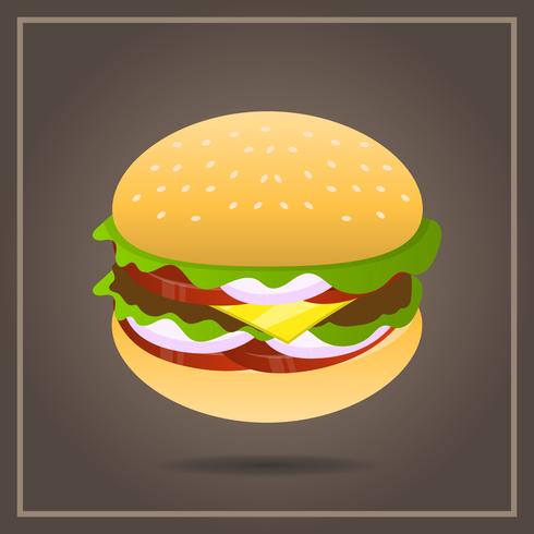 Comida rápida realista de la hamburguesa con la ilustración del vector del fondo del gradiente