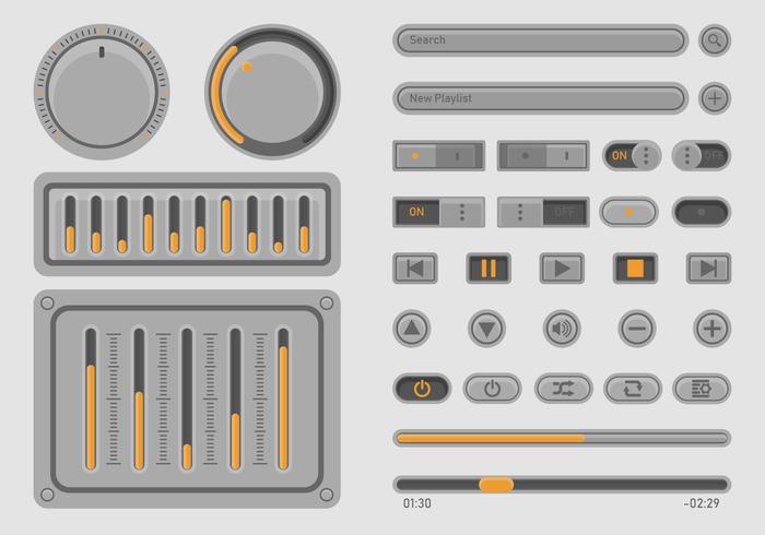 Audio Music Control UI Set vector