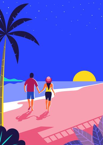 Night Time Beach Walking vector