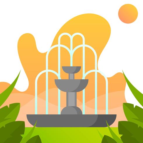 Flat Fountain With Gradient Park Background Vector Illustration