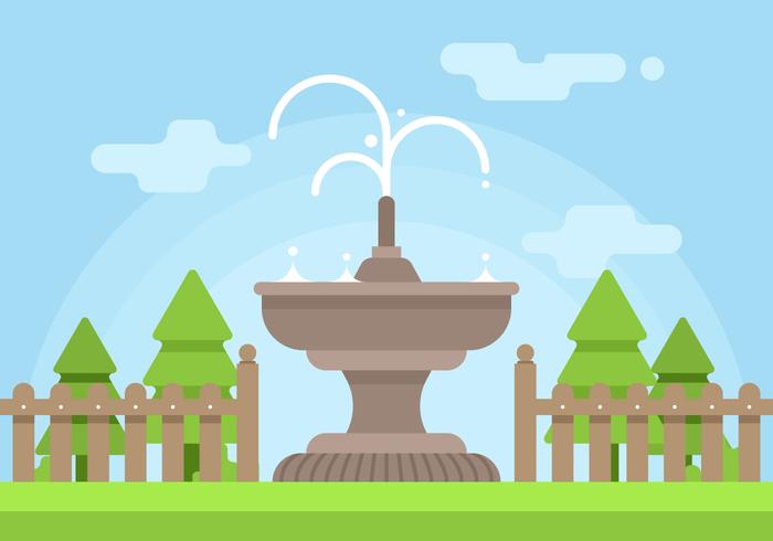 Jardín con la ilustración de la fuente vector