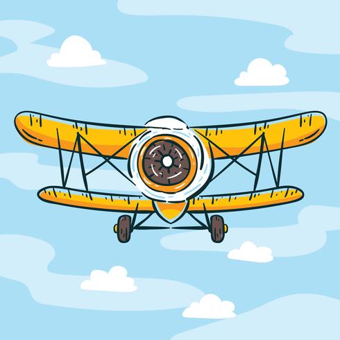 Hand Drawn Yellow Biplane Vector