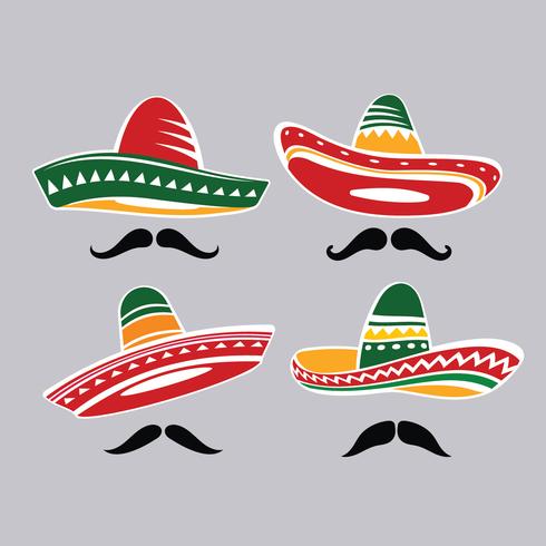 Traditional Mexican Sombrero Hat Collection with Mustacle vector