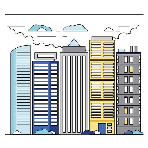 Vector Line Art Cityscape Illustration