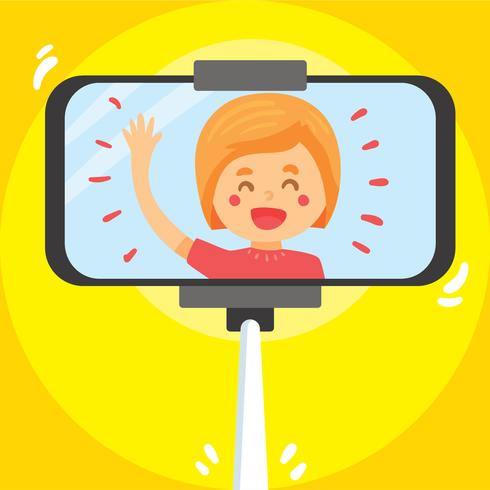 Girl Selfie On Yellow Vector