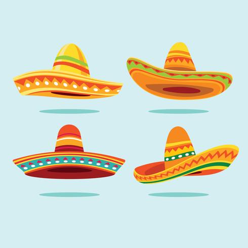 Traditional Mexican Wide Brimmed Sombrero hat Collection vector