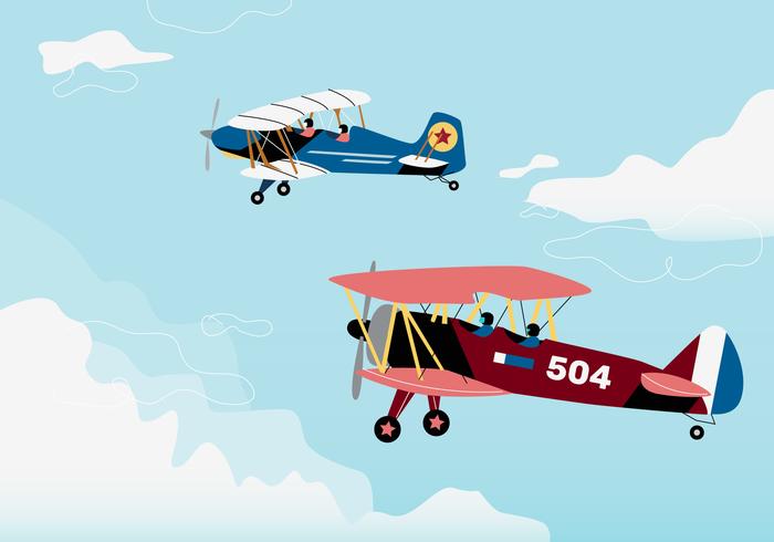 Retro Biplane War Flight Background Vector Illustraion