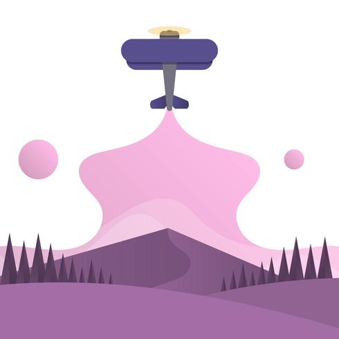 Flat Biplane With Gradient Landscape Background Vector Illustration