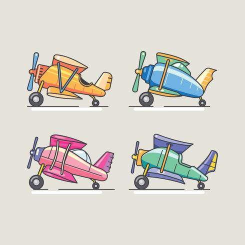 Cute Cartoon Biplane Planes Collection vector