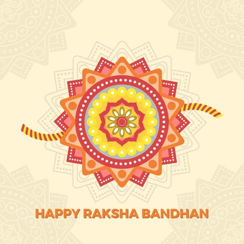 Flat Happy Rakhi Greetings With Mandala Background Vector Illustration