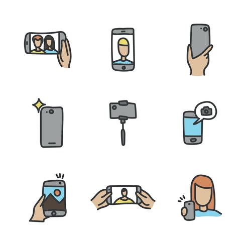 Selfie Doodled Icons vector