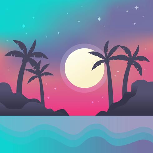 Vector de playa de noche