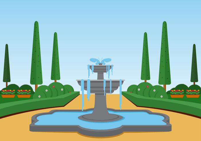 Fountain Landscape Vector Illustration