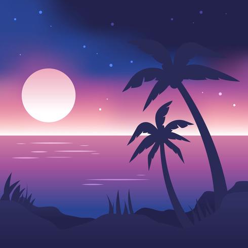 Vector de playa de noche