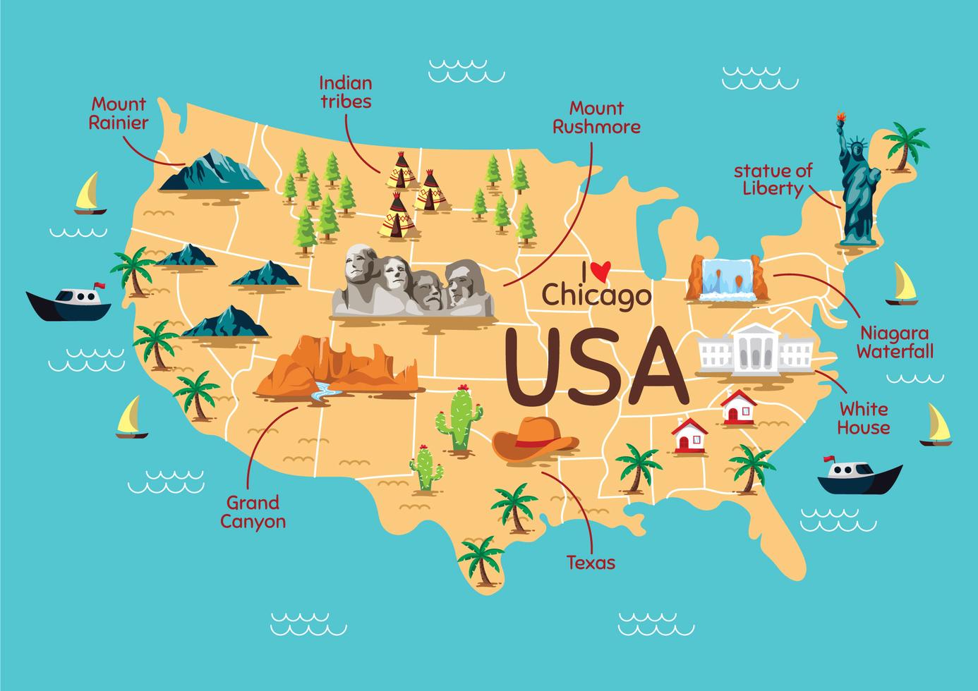 United States Map With Landmarks