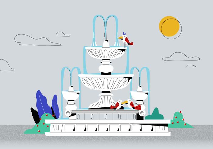Classic White Roman Fountain Vector Flat Background Illustration