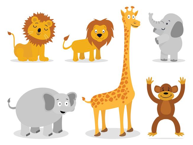 Vectores de animales: León, mono, jirafa, elefante