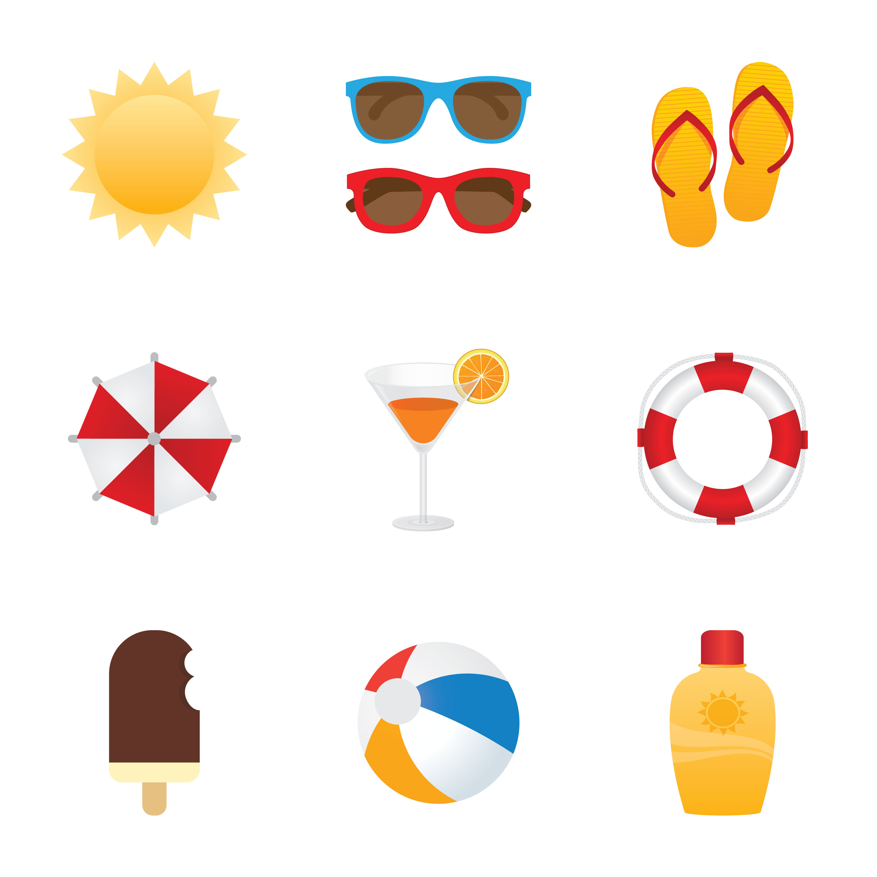 Free Summer Icon Vector Set Download Free Vector Art Stock Graphics