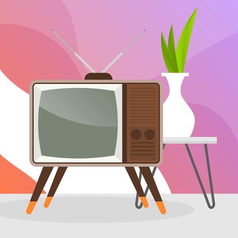 Televisión plana retro con ilustración de Vector de fondo degradado