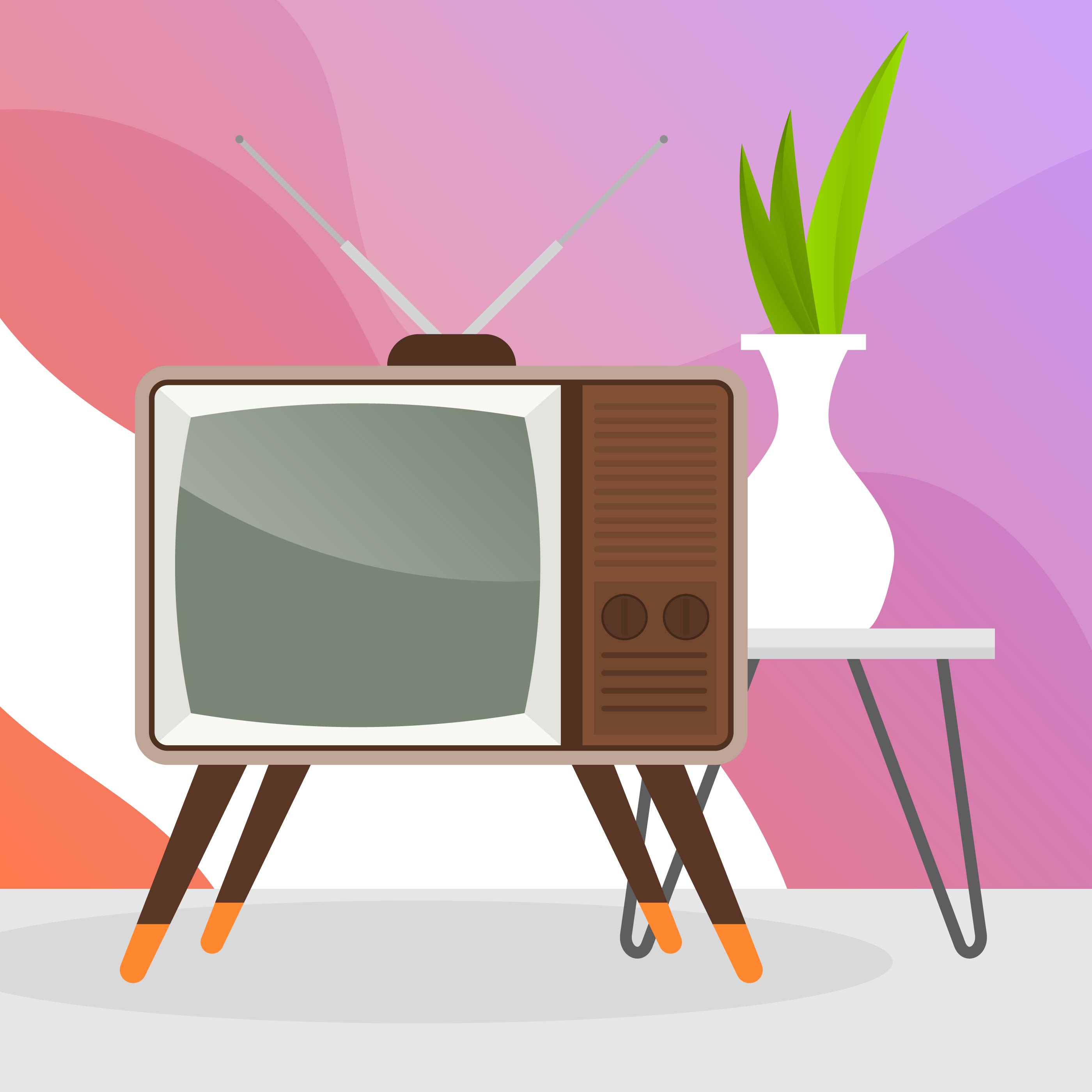 Flat Retro Television With Gradient Background Vector Illustration