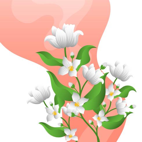 Flat Jasmine Flower with Gradient Background Template Vector