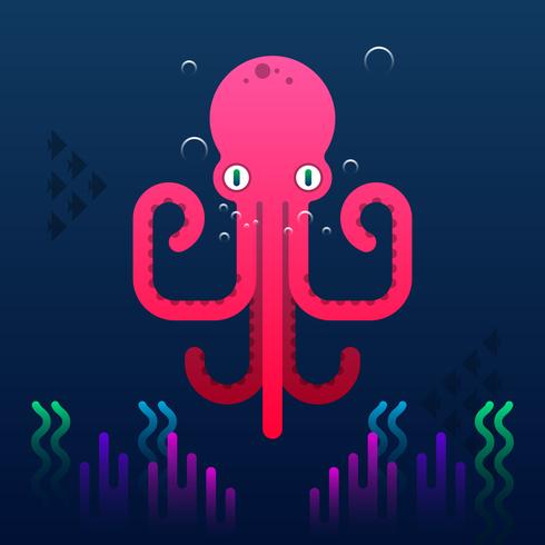 Cute Octopus Cartoon Vector Illustration. 