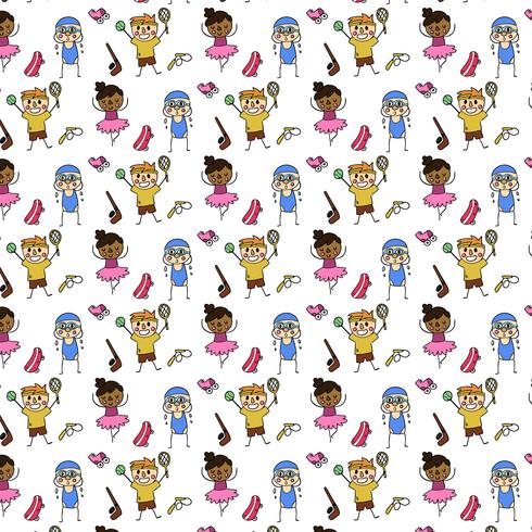 Cute Pattern With People Doing Exercise vector